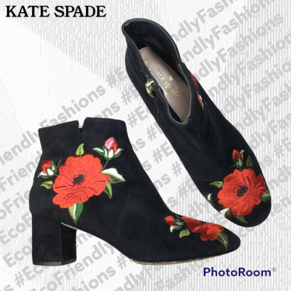 Kate Spade New York Women's Langton Black Floral Embroidered Bootie Sz 8M